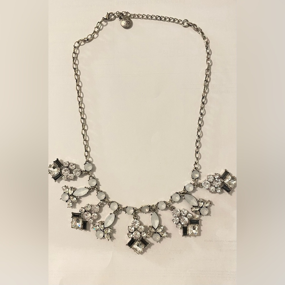 Silver, white and black rhinestone necklace